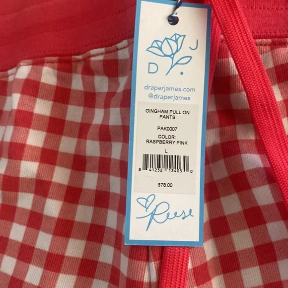 Draper James Pink Gingham Pull on Pants size L NWT - Picture 5 of 6